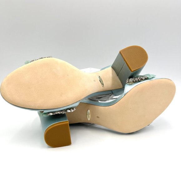 Badgley Mischka Size 9 Light Mist Blue Satin Jeweled Dress Sandals Heels Shoes - Picture 10 of 14